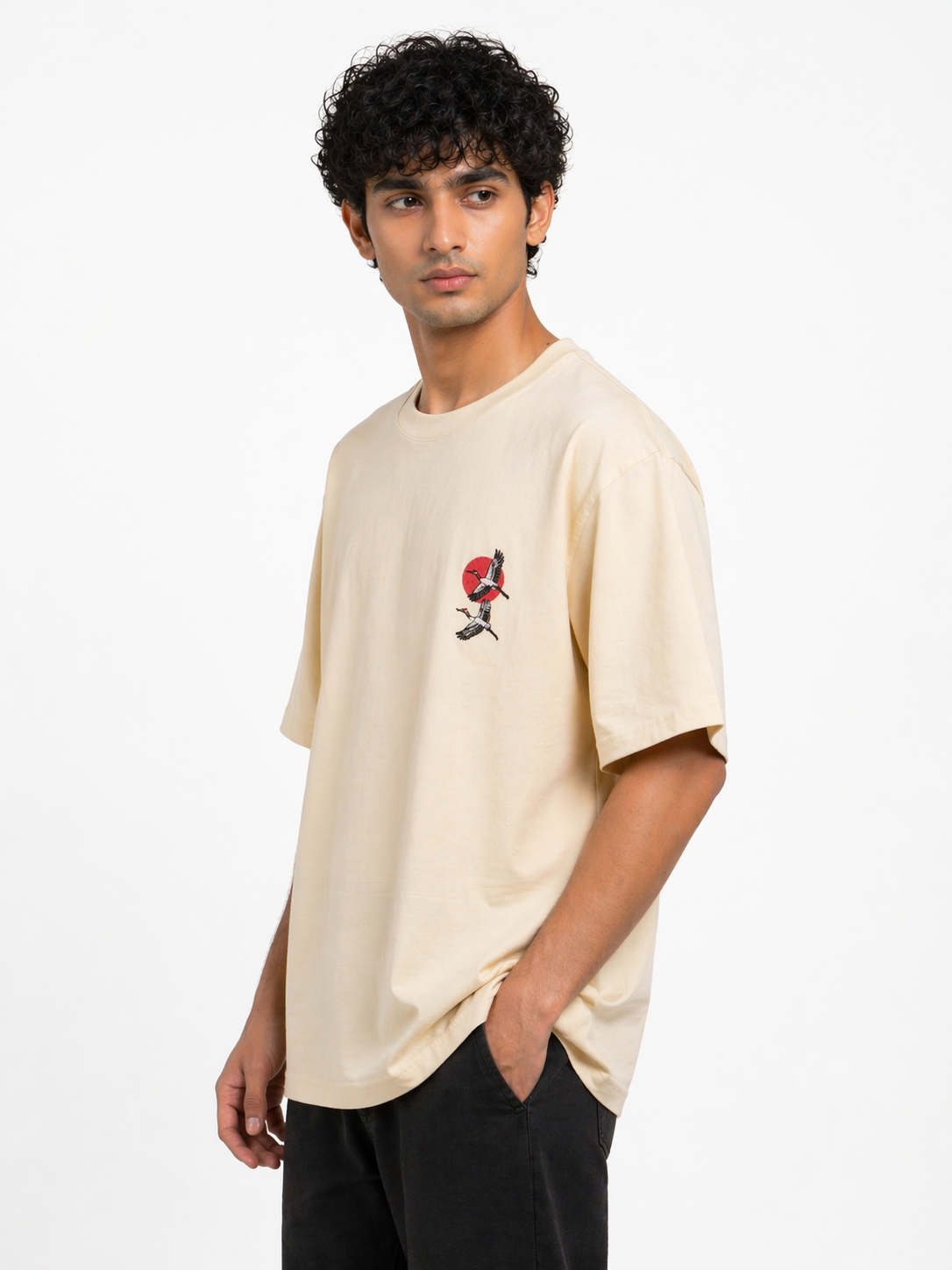 Rising Wings Embroidered Cotton T-Shirt – Sand Beige