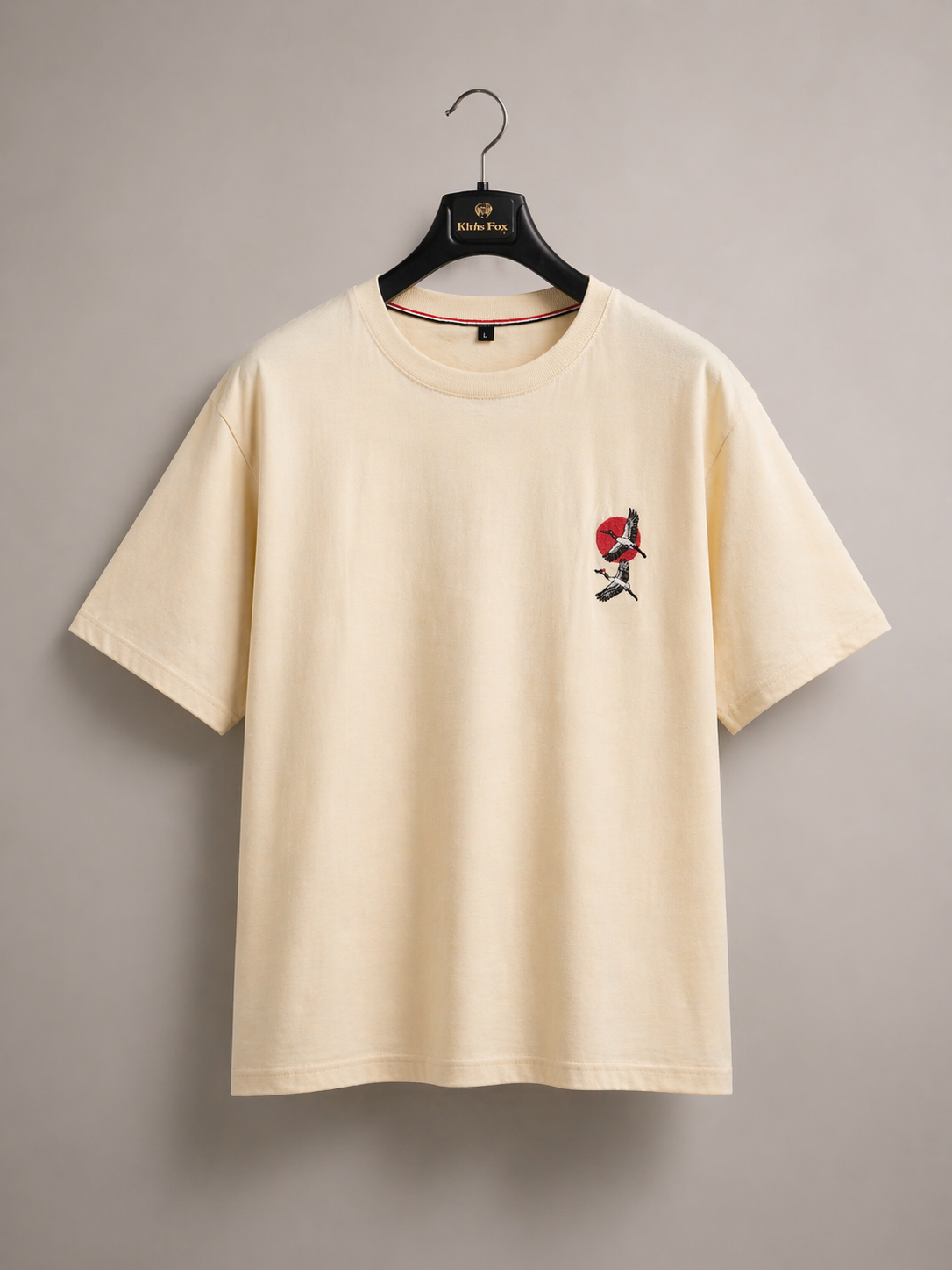 Rising Wings Embroidered Cotton T-Shirt – Sand Beige