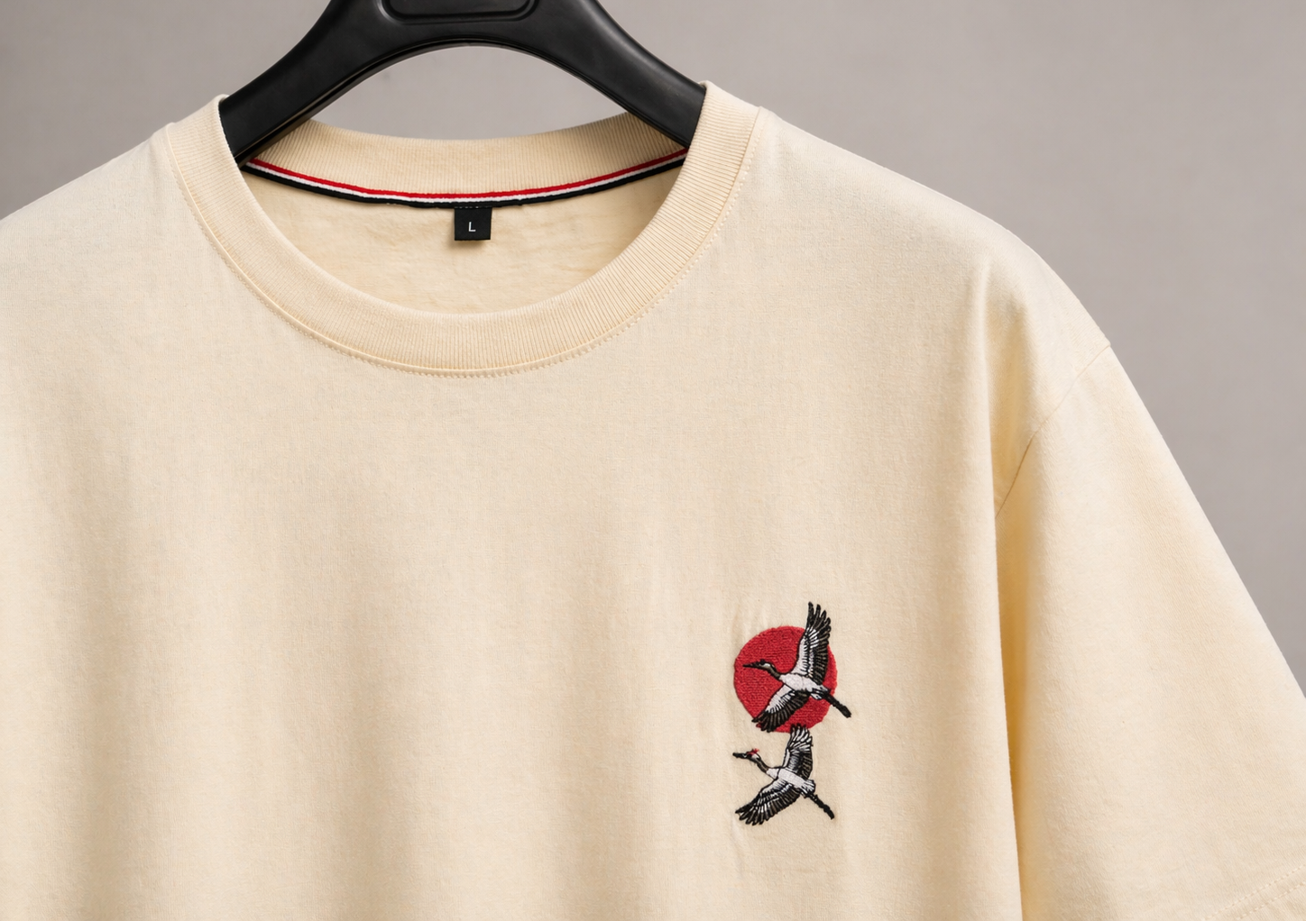 Rising Wings Embroidered Cotton T-Shirt – Sand Beige